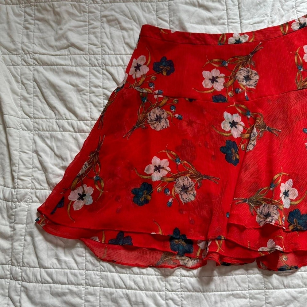 orange dainty floral mini skirt sheer chiffon old navy women's size 8 romantic